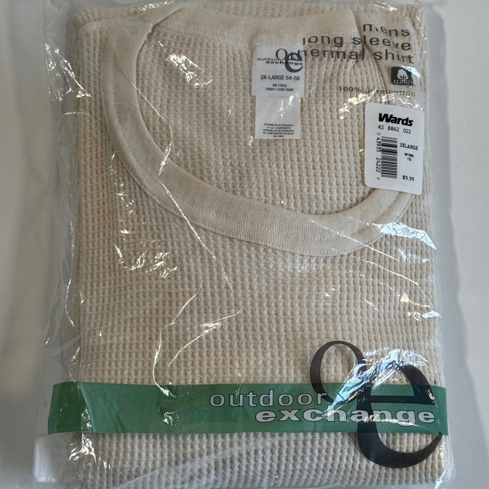 Vintage Outdoor Exchange Men's 3XL Thermal Shirt Long Sleeve Waffle Natural New